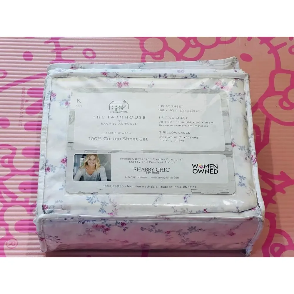 NWT❤️Rachel Ashwell The Farmhouse Shabby Chic Cotton King Sheet Set